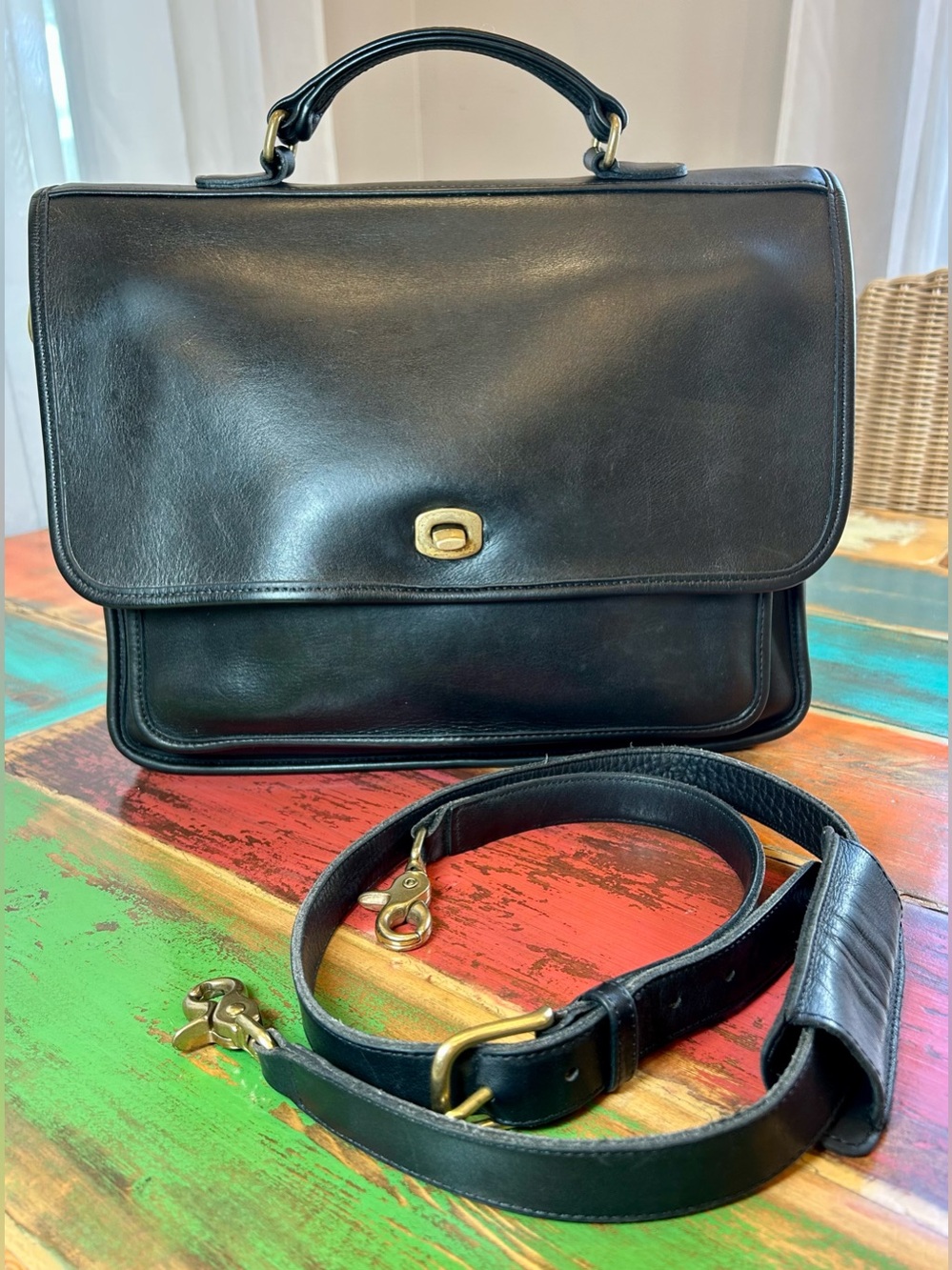 Vintage Coach Colebrook Black Leather Briefcase Messenger Bag 5181